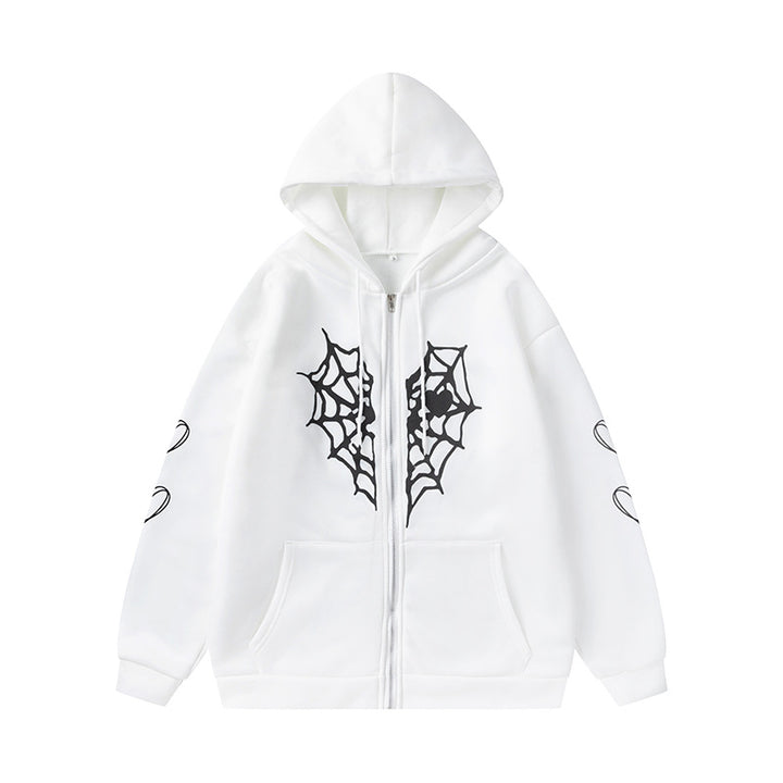 Damen Kapuzenjacke mit auffälligem Spinnenmotiv und praktischen Taschen Drune