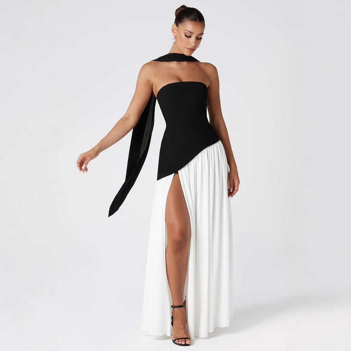 Damen Maxikleid mit schulterfreiem Design und dekorativem Wickelausschnitt Drune