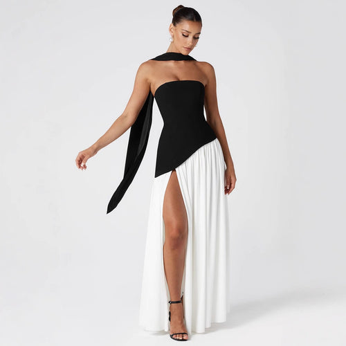 Damen Maxikleid mit schulterfreiem Design und dekorativem Wickelausschnitt Drune