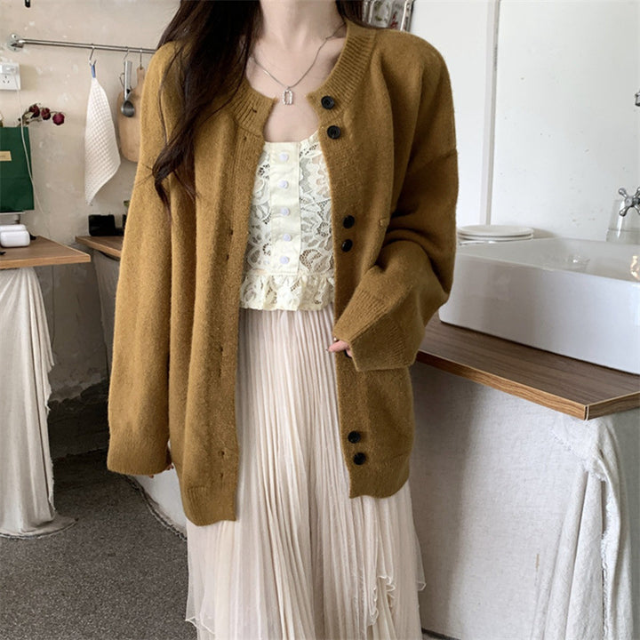 Damen lässiger Strickcardigan mit feiner Textur und praktischen Knopfdetails Drune