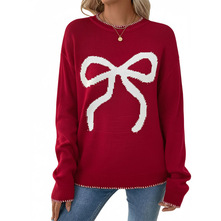 Damen Weihnachtlicher Oversize-Strickpullover mit Schleifenmotiv und gerippten Bündchen Drune