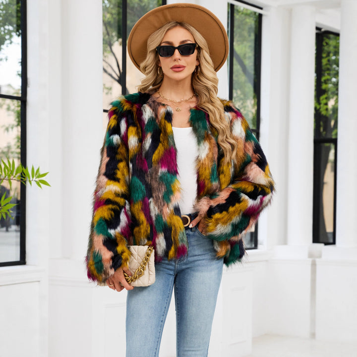 Damen Modische Kunstpelzjacke mit auffälligem Muster Drune