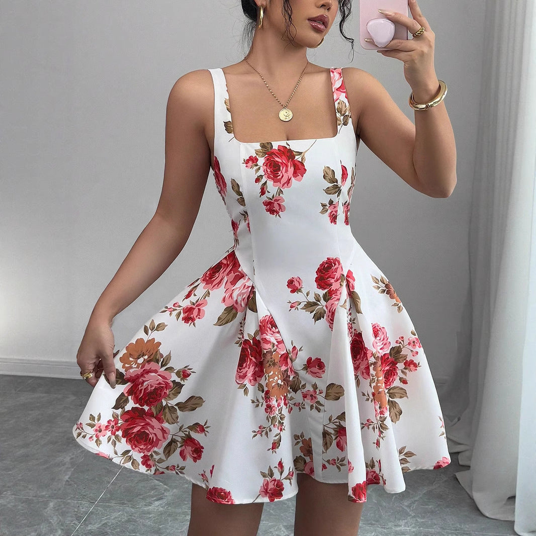 Damen Sommerliches Fit-and-Flare Kleid mit Blumenmuster Drune