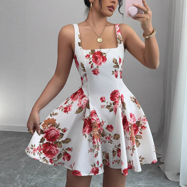 Damen Sommerliches Fit-and-Flare Kleid mit Blumenmuster Drune