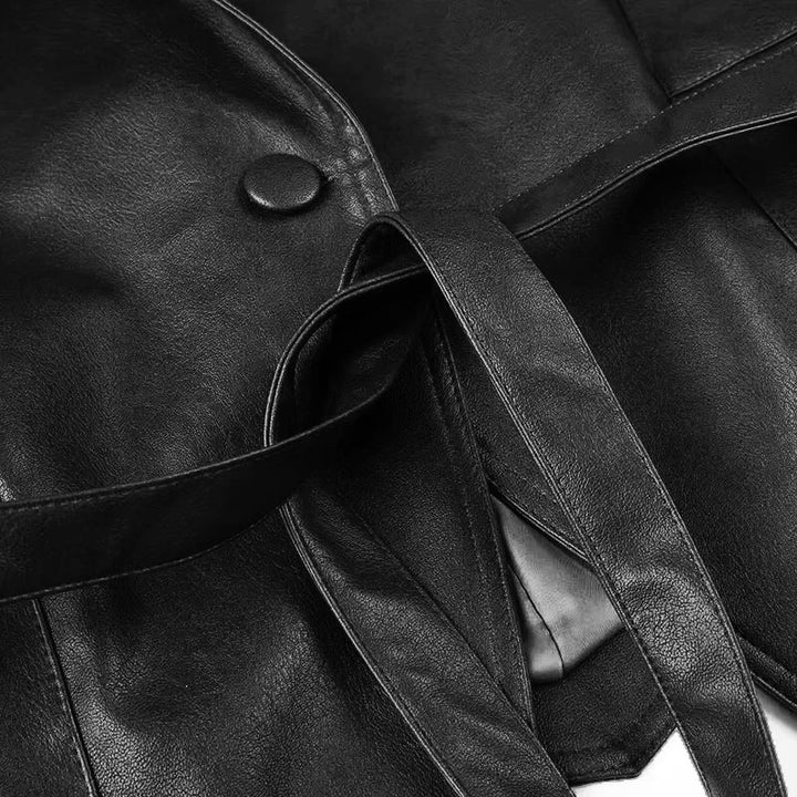 Damen Stilvolle Lederjacke mit Gürtel Drune