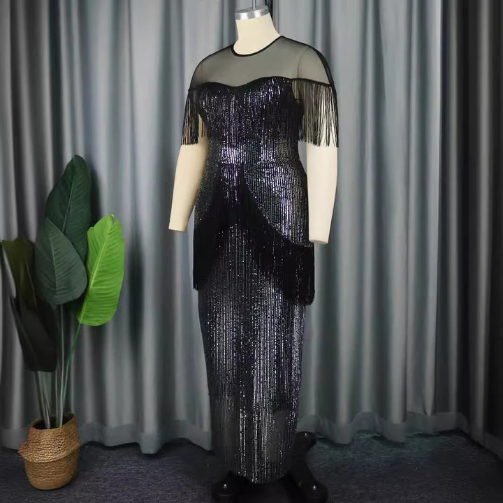 Damen Glamouröses Abendkleid mit Fransen und schimmerndem Obermaterial Drune