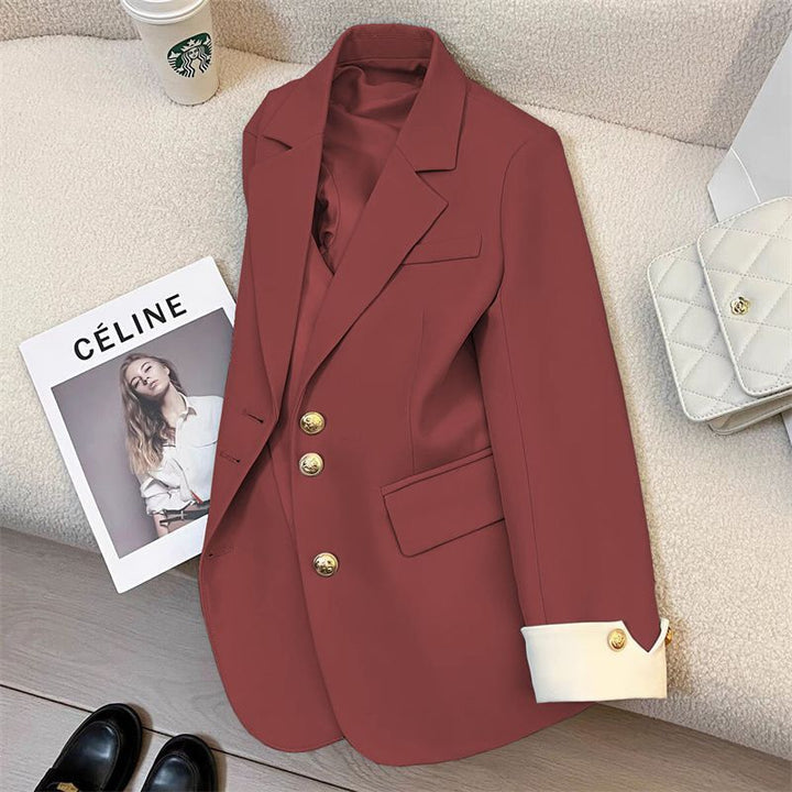 Damen Eleganter Blazer mit Goldknopfdetails Drune