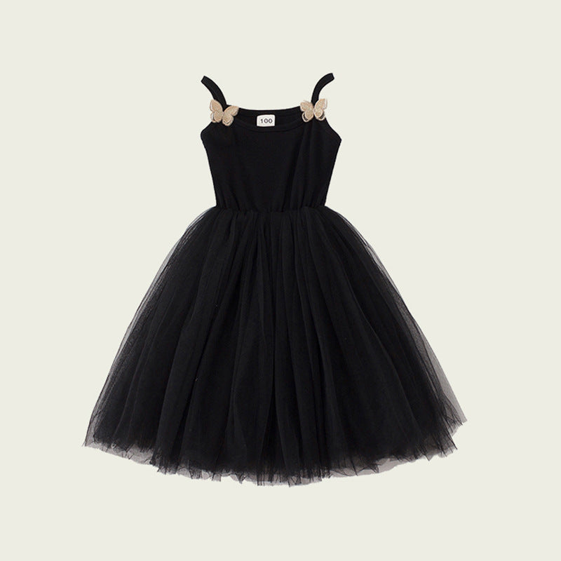 Mädchen Elegantly Gestaltetes Tüll-Party-Kleid mit Dekorativen Schmetterlings-Trägern Drune