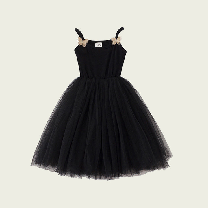 Mädchen Elegantly Gestaltetes Tüll-Party-Kleid mit Dekorativen Schmetterlings-Trägern Drune