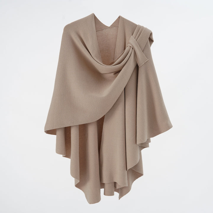 Damen Kapuzenponcho aus Feinstrick mit asymmetrischem Saum Drune