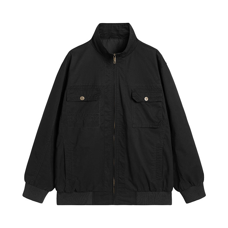 Herren Locker geschnittene Canvas-Überwurfjacke mit Stehkragen und aufgesetzten Pattentaschen Drune