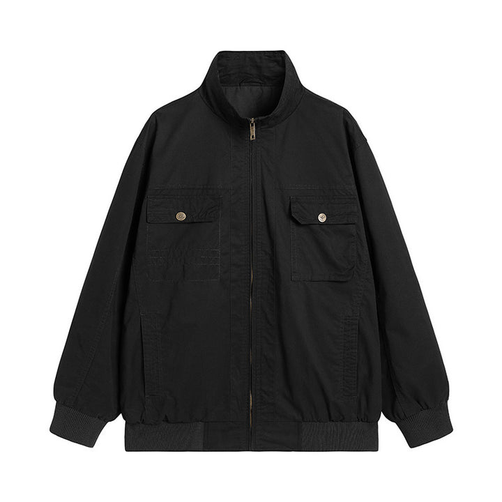 Herren Locker geschnittene Canvas-Überwurfjacke mit Stehkragen und aufgesetzten Pattentaschen Drune