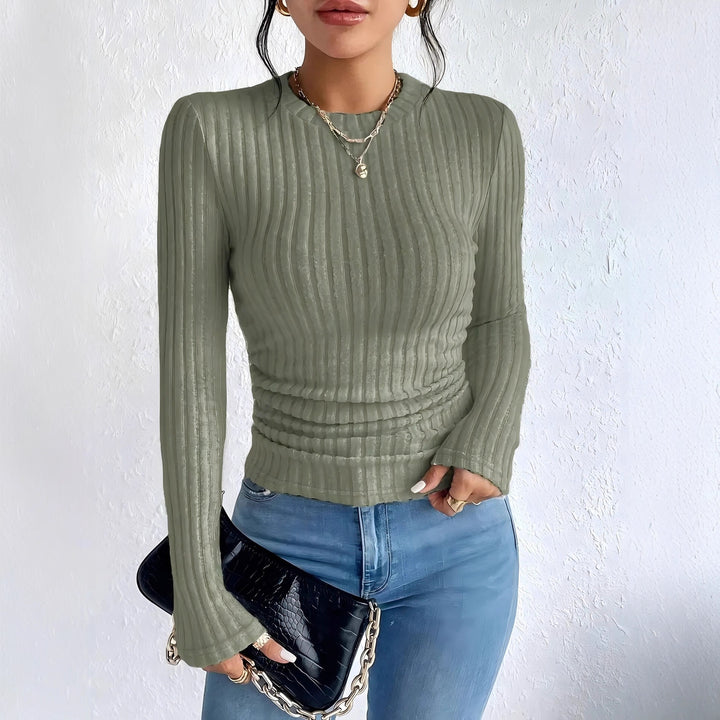 Damen Geripptes Langarmshirt mit vertikaler Plissee‑Optik und taillierter Passform Drune