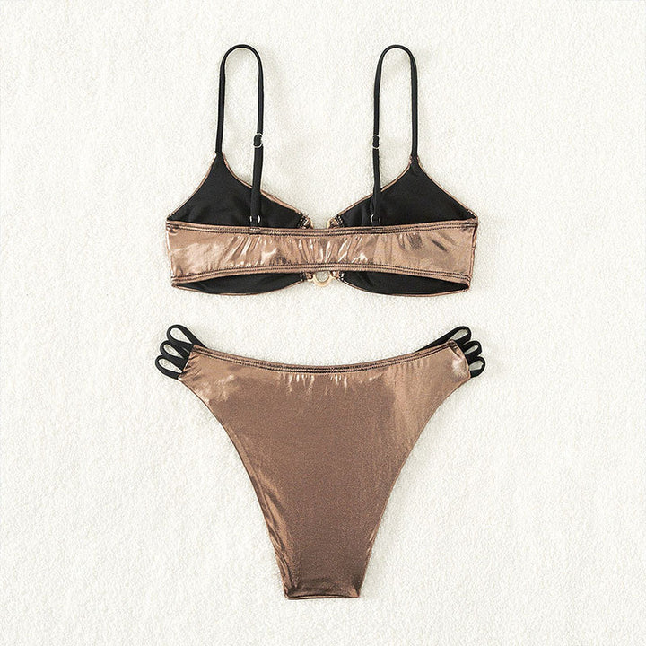 Damen Hochglänzender Bikini mit elegantem Ringdetail Drune