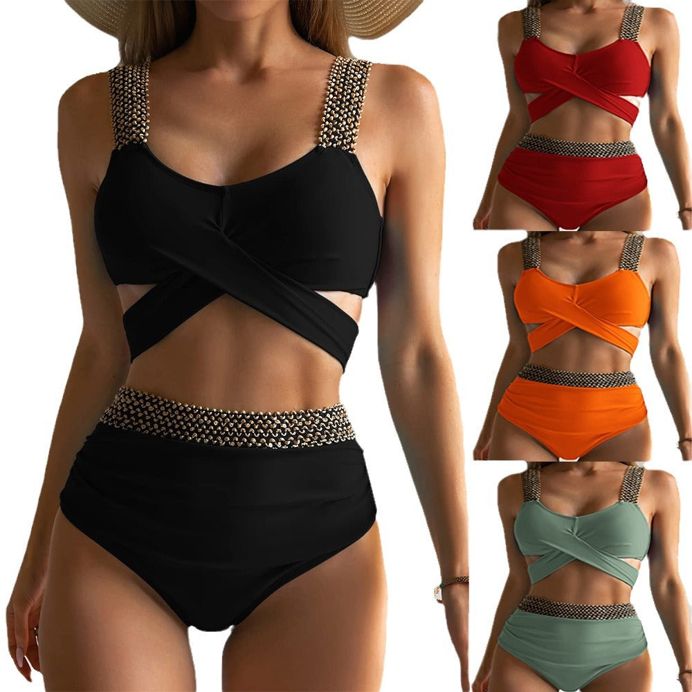 Damen Hochtailliertes Bikini-Set mit stilvollem Wickel-Oberteil Drune