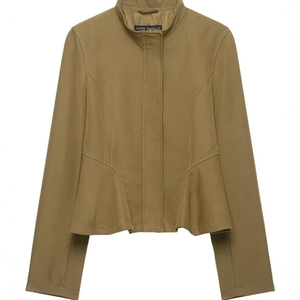 Damen Taillierte Kurzjacke mit Schößchen und Stehkragen Drune