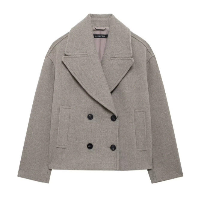 Damen 300+ Cropped doppeltreihiger Wollmix‑Blouson mit weitem Revers Drune