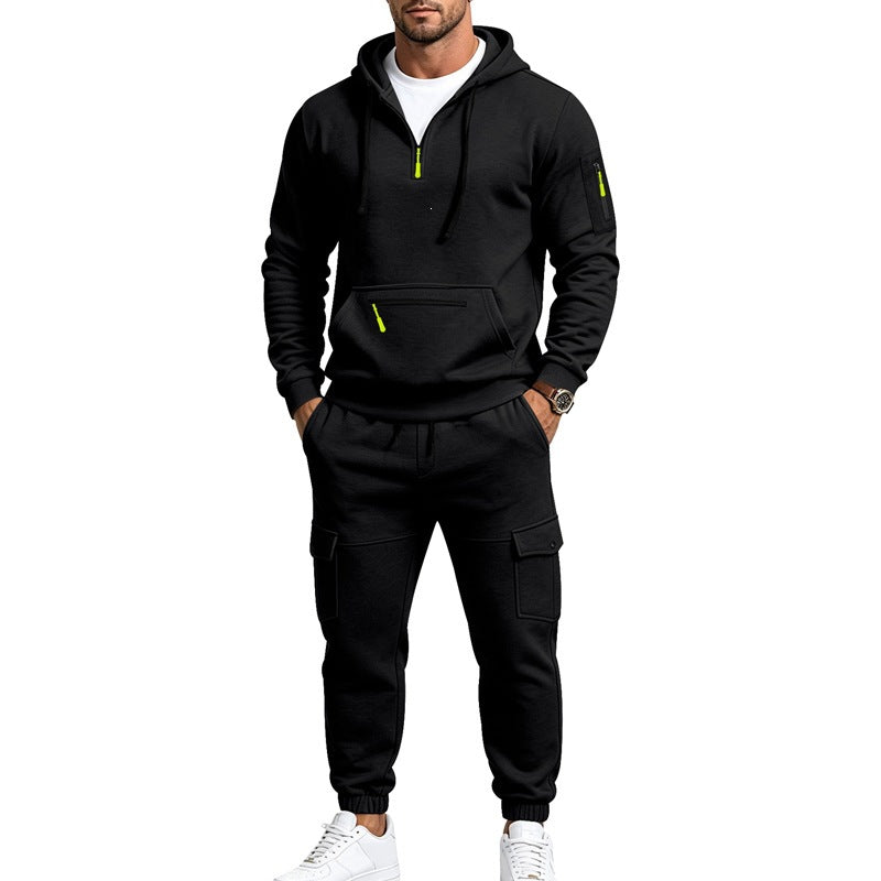 Herren Cargo-Jogging-Set mit Kapuze, halbem Reißverschluss und Mehrfachtaschen Drune