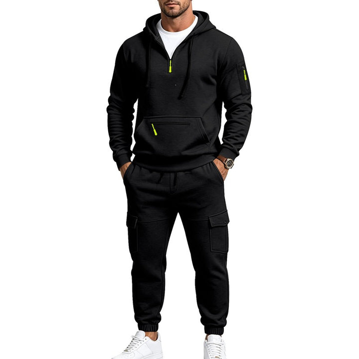 Herren Cargo-Jogging-Set mit Kapuze, halbem Reißverschluss und Mehrfachtaschen Drune