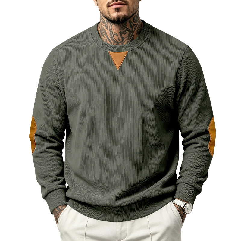Herren Rundhals-Sweatshirt mit feiner Rippstruktur und Ellbogen‑Patches Drune