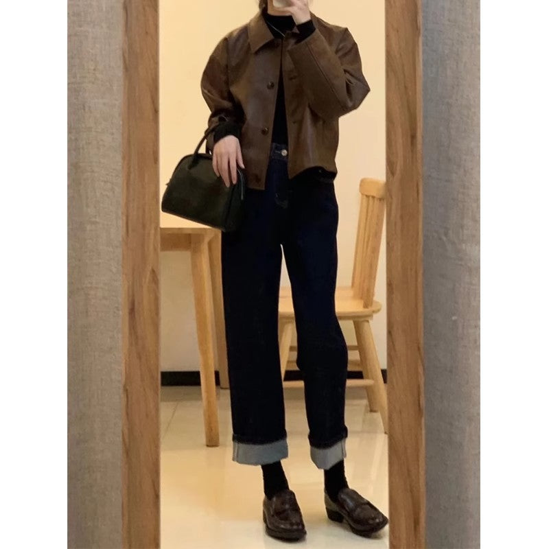 Damen Kurzjacke im Boxy-Schnitt mit Hemdkragen und Knopfleiste Drune