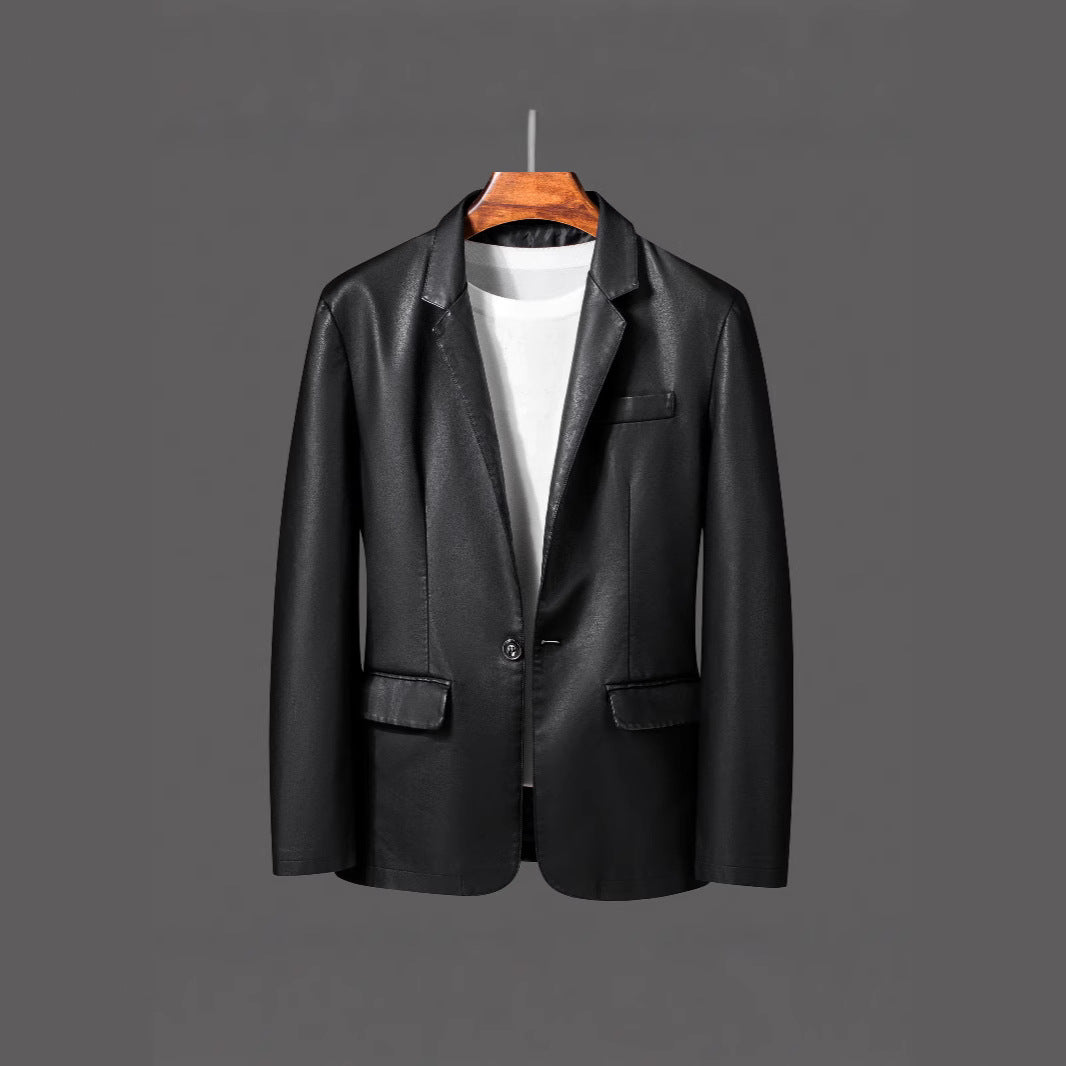 Herren Einreihiger Blazer aus Lederimitat mit Notch-Revers und Pattentaschen Drune