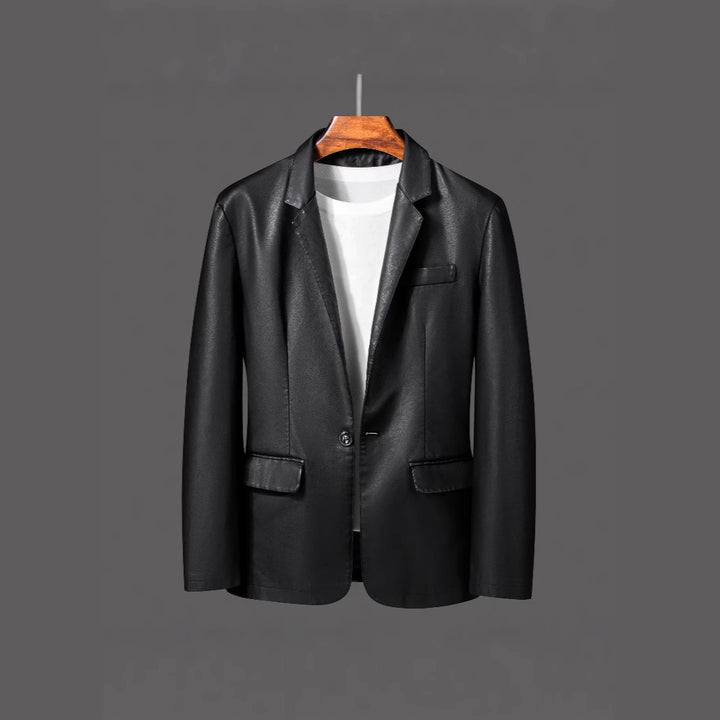 Herren Einreihiger Blazer aus Lederimitat mit Notch-Revers und Pattentaschen Drune