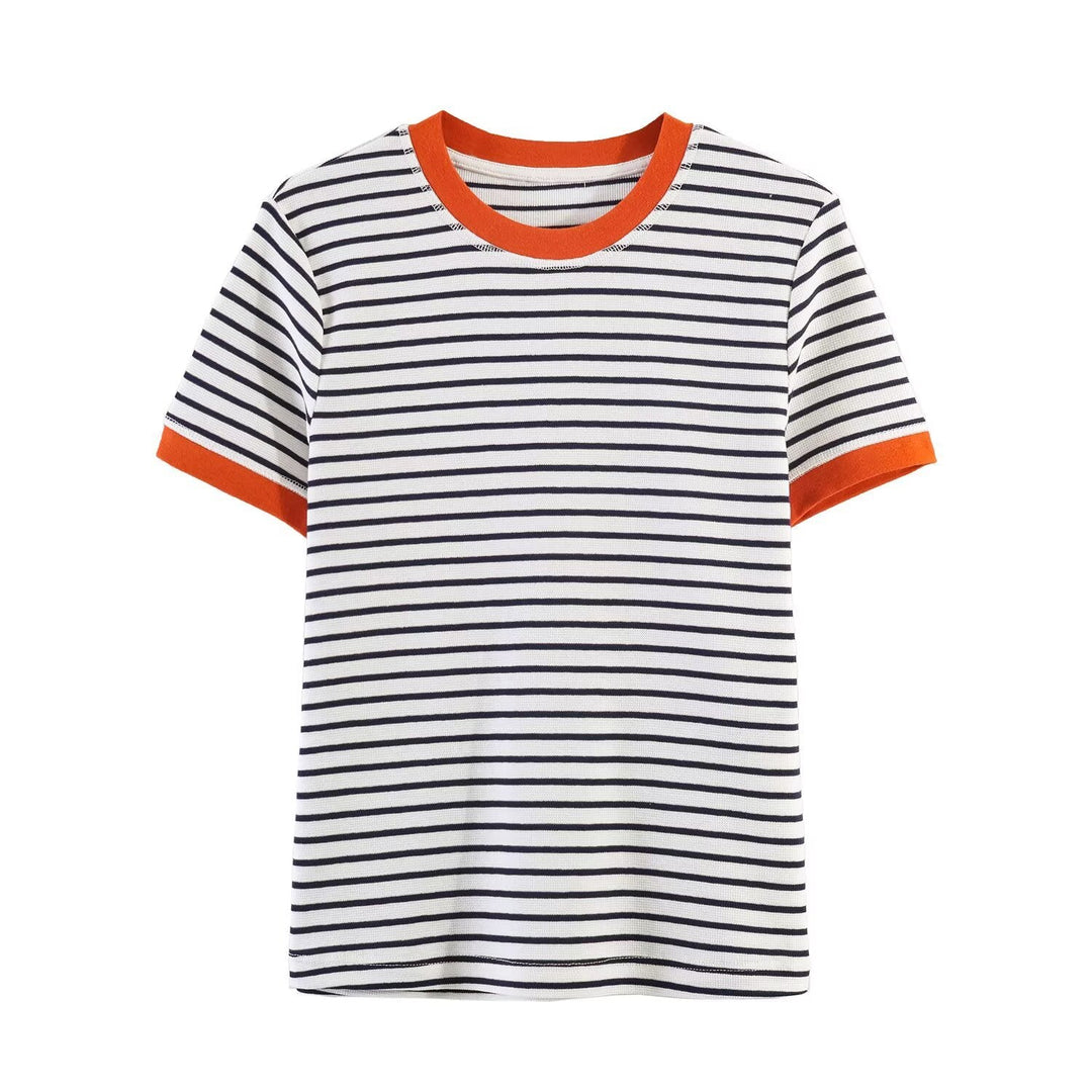 Damen gestreiftes T-Shirt mit kontrastierenden Ärmeln Drune
