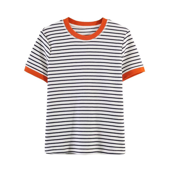Damen gestreiftes T-Shirt mit kontrastierenden Ärmeln Drune