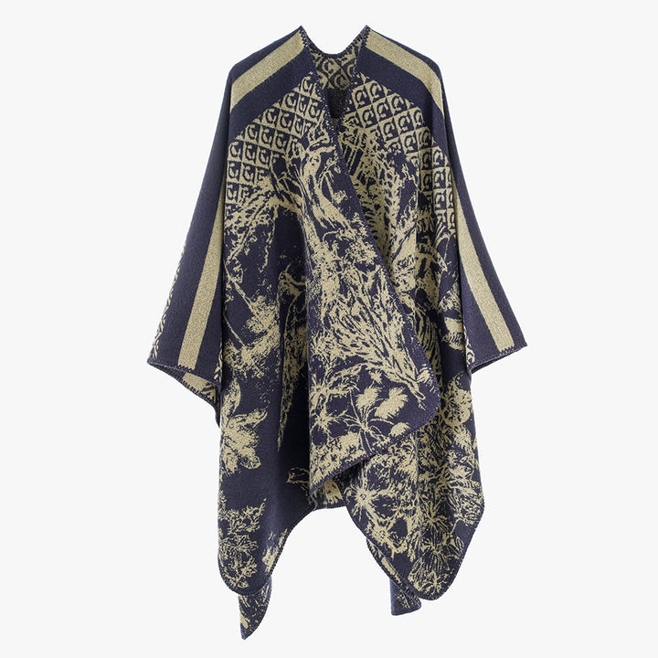 Damen Luxuriöser Jacquard-Motivponcho mit asymmetrischem Zipfelsaum Drune