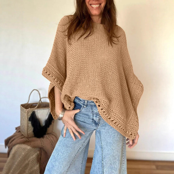 Damen Leichtes Oversize Strickponcho mit Häkelkante Drune