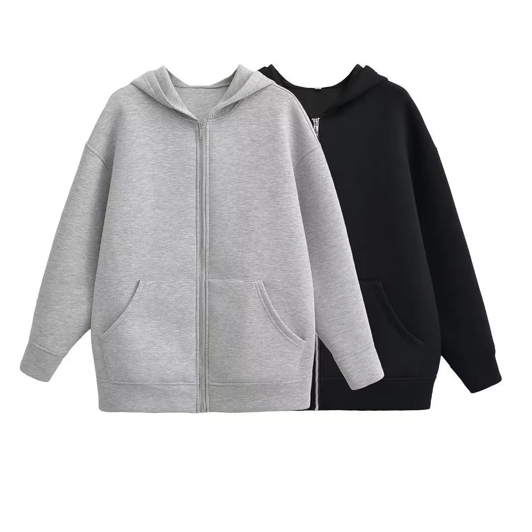 Unisex nan Oversize Kapuzenjacke mit durchgehendem Reißverschluss, Kängurutaschen und lässigem Boxy-Schnitt Drune