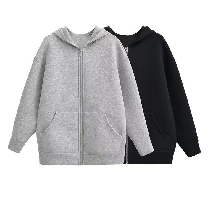 Unisex nan Oversize Kapuzenjacke mit durchgehendem Reißverschluss, Kängurutaschen und lässigem Boxy-Schnitt Drune