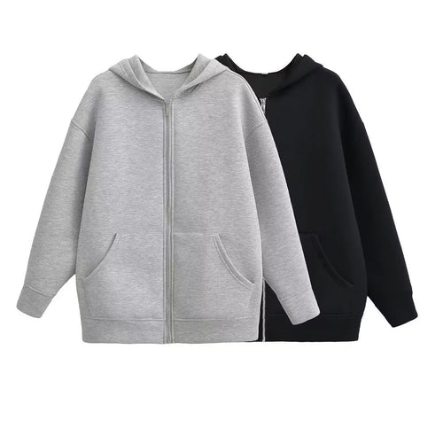 Unisex nan Oversize Kapuzenjacke mit durchgehendem Reißverschluss, Kängurutaschen und lässigem Boxy-Schnitt Drune