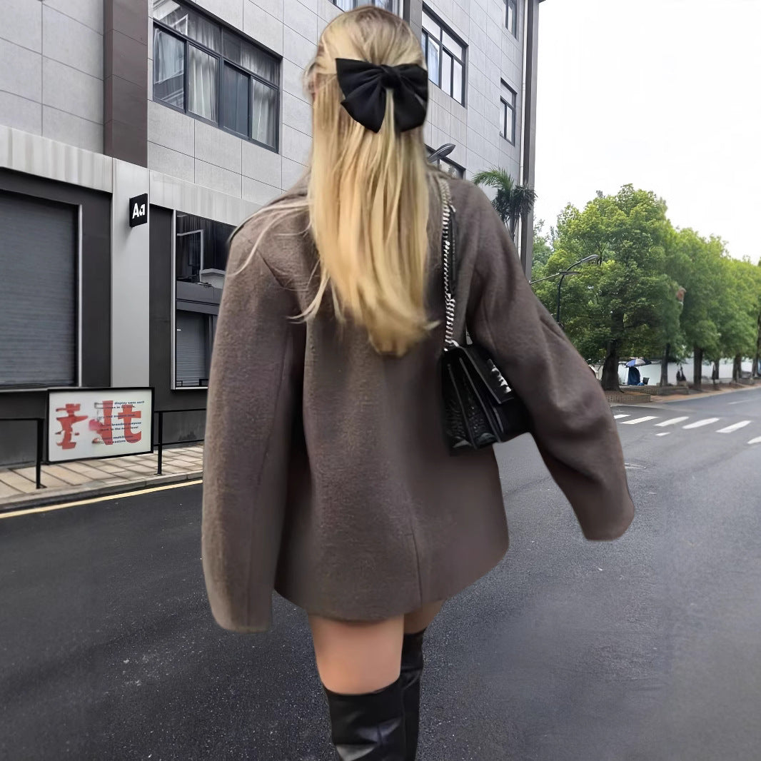 Damen modische Oversized-Jacke mit doppelter Knopfleiste und elegantem Kragen Drune