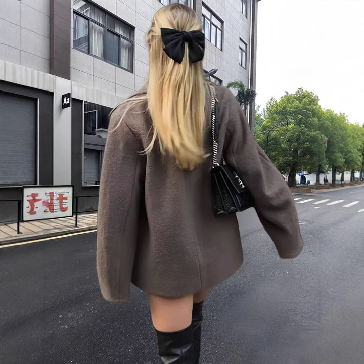 Damen modische Oversized-Jacke mit doppelter Knopfleiste und elegantem Kragen Drune