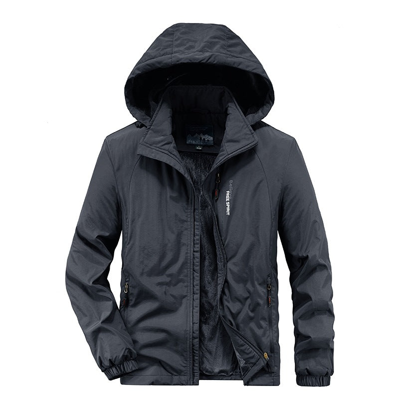 Herren Isolierte Outdoor-Übergangsjacke mit wärmendem Teddyfutter und Kapuze Drune