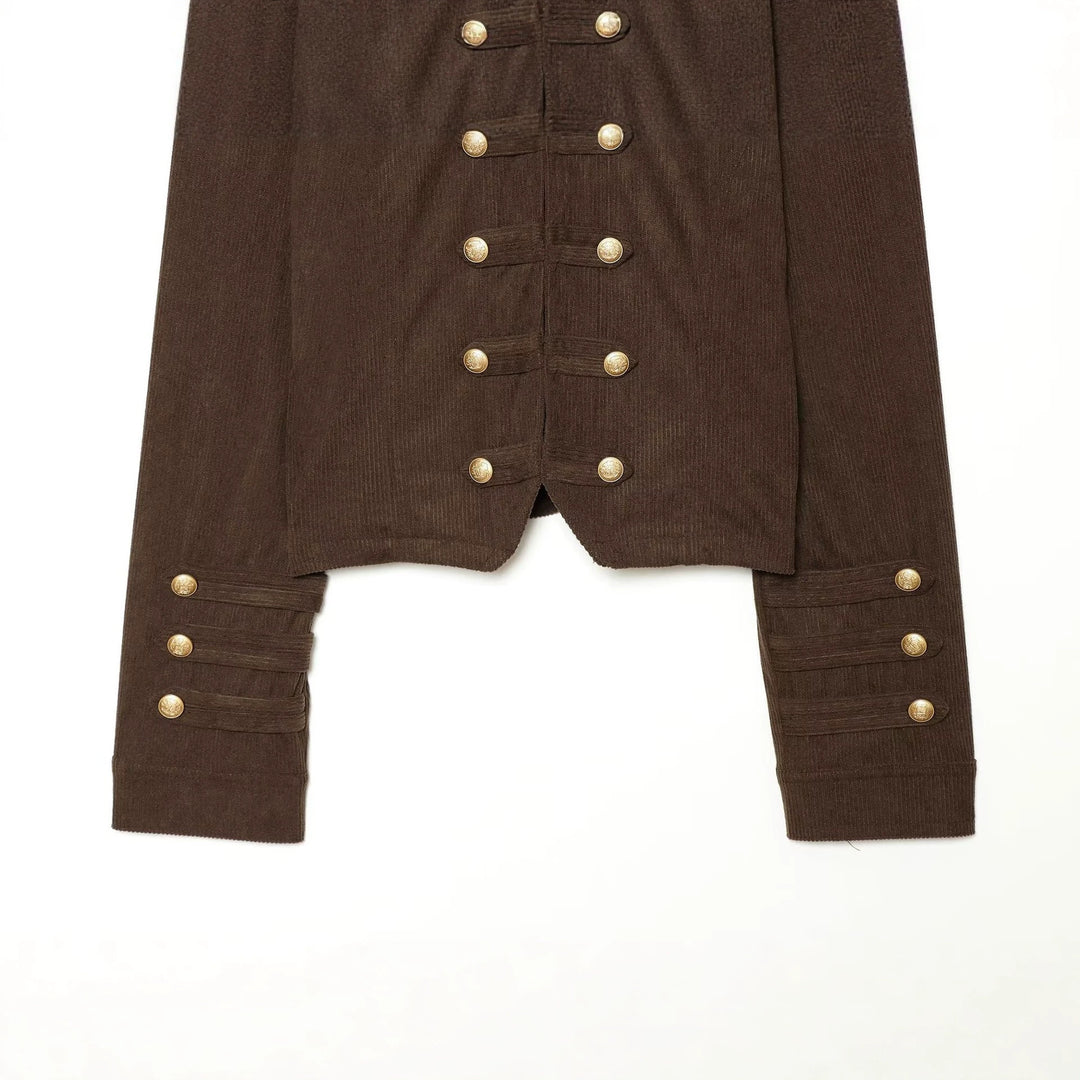 Damen Kurze Militärjacke im Boxy‑Schnitt mit Stehkragen und Zierknöpfen Drune