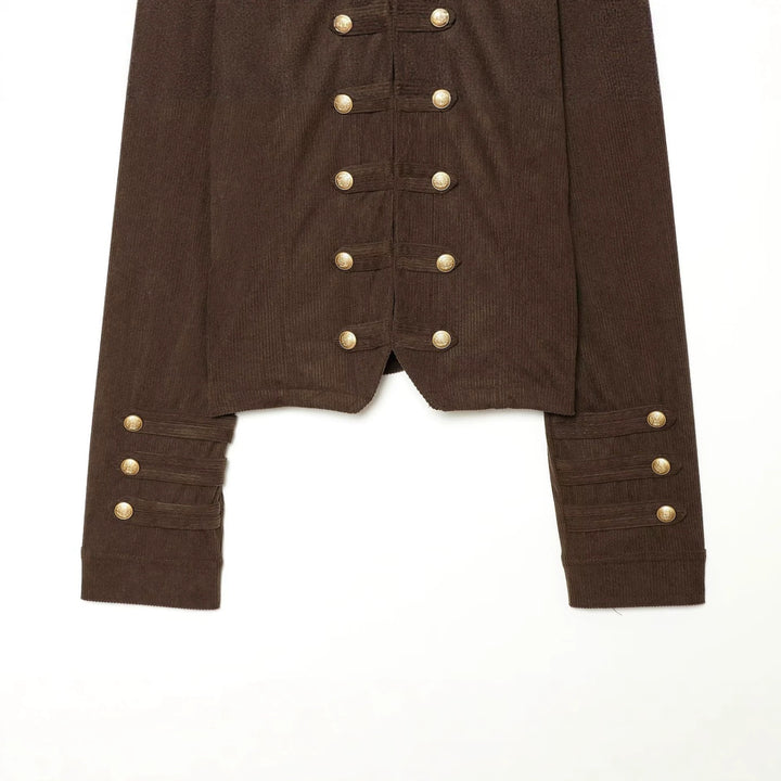 Damen Kurze Militärjacke im Boxy‑Schnitt mit Stehkragen und Zierknöpfen Drune