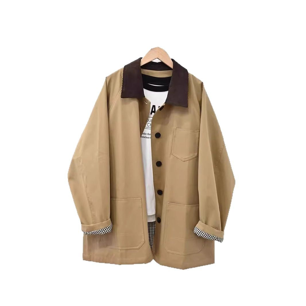Damen Oversize-Chorejacke mit Cordkragen und großen aufgesetzten Taschen Drune