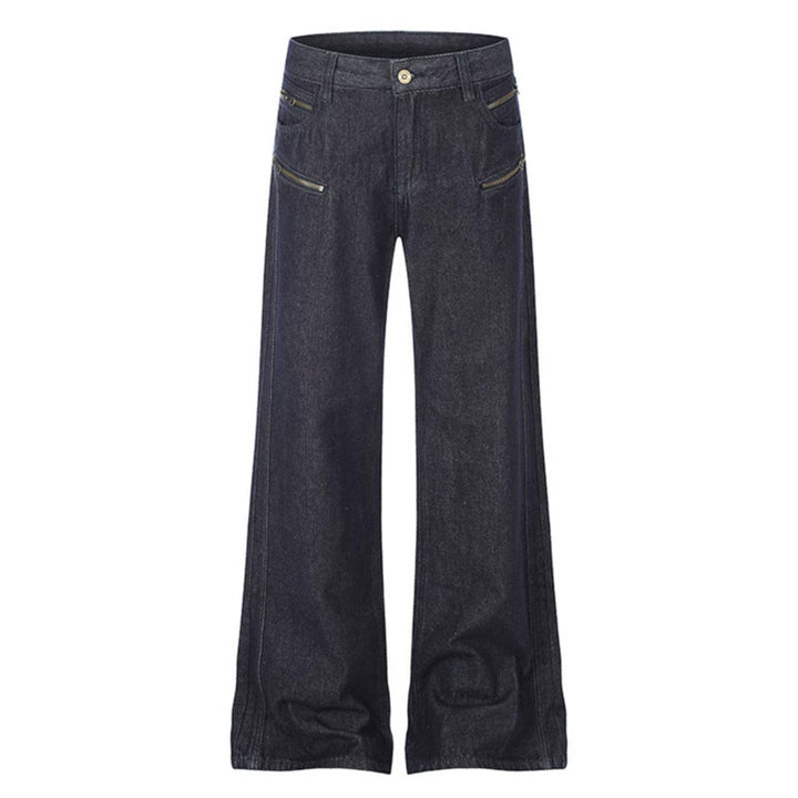 Damen Weite Denim‑Palazzo‑Jeans mit hohem Bund und Zier‑Reißverschlusstaschen Drune