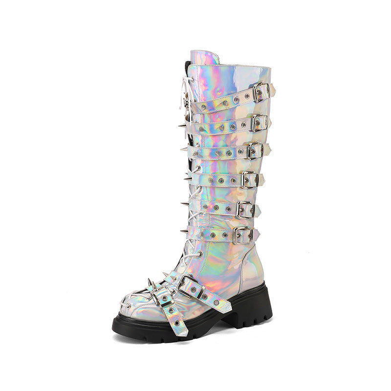 Damen von Punk inspirierte Schnür-Combat-Stiefel mit Spitzenriemen-Details Drune