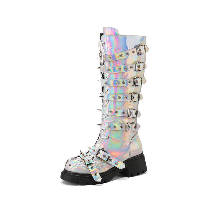 Damen von Punk inspirierte Schnür-Combat-Stiefel mit Spitzenriemen-Details Drune