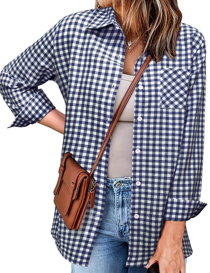 Femme Button-Up Gingham Check Shirt Drune