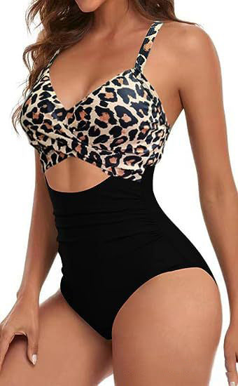 Drune | Damen Einteiler Badeanzüge Push Up Bauchkontrolle Badeanzüge V-Ausschnitt Cutout Anständige Bademode