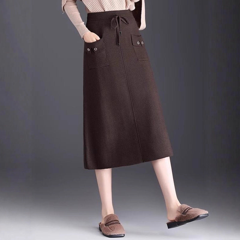 Damen Modischer Maxirock mit Taschen und Bindegürtel Drune