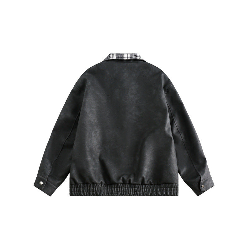 Herren Velourslederoptik Bomberjacke mit kariertem Hemdkragen, Pattentaschen und elastischem Saum Drune