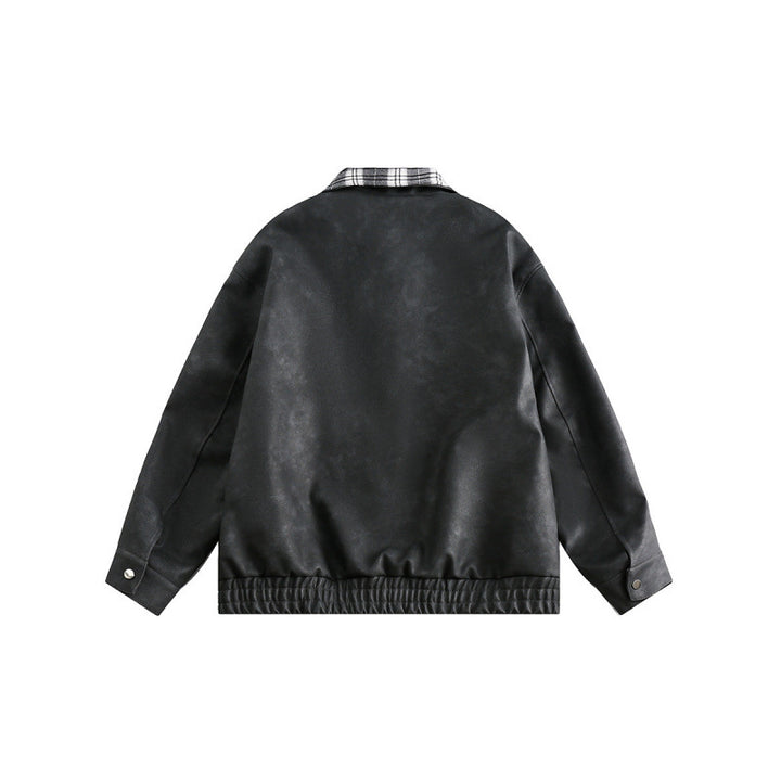 Herren Velourslederoptik Bomberjacke mit kariertem Hemdkragen, Pattentaschen und elastischem Saum Drune