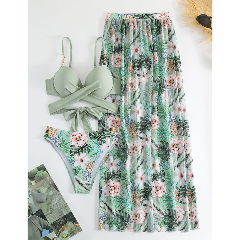 Damen Bikini-Set mit Wickelrock und floralem Design Drune