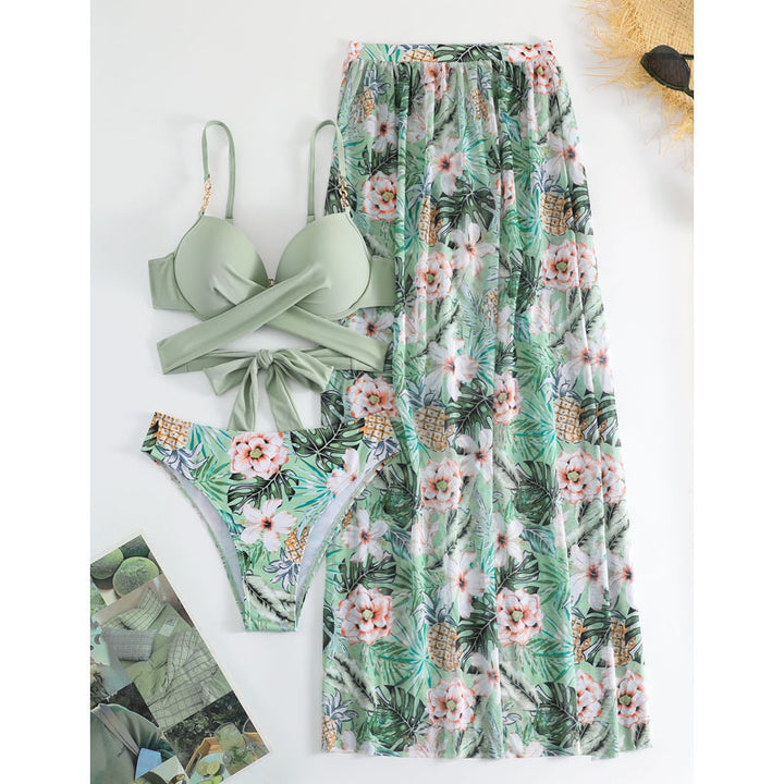 Damen Bikini-Set mit Wickelrock und floralem Design Drune